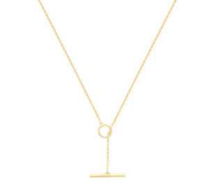 Solid Gold T bar Necklace